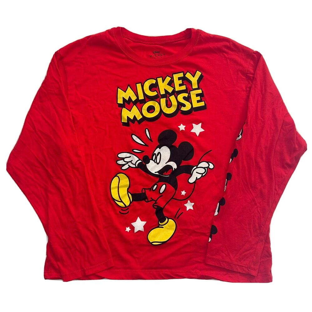 Iconic Bright Red Mickey Mouse Youth XXL Long Sleeve Shirt Fits Women L